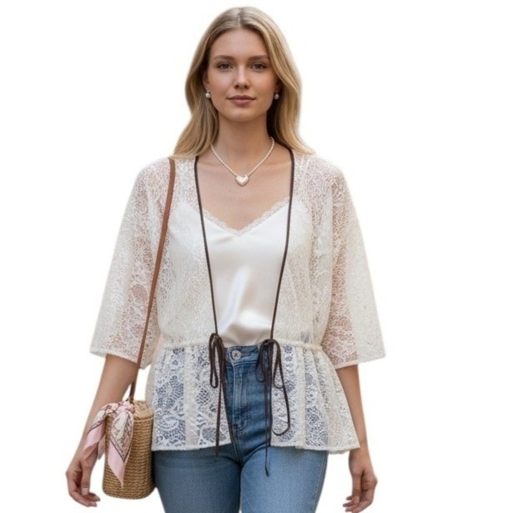 Y2k Vtg Whimsical Fairygrunge Womens Size Large Old Navy Lace‎ Romantic Cardigan